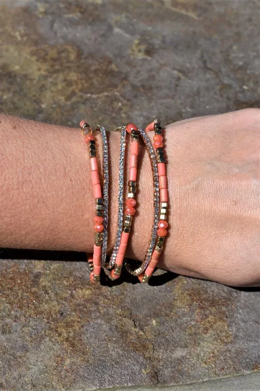 Stacked Coral Beaded Bracelet Set