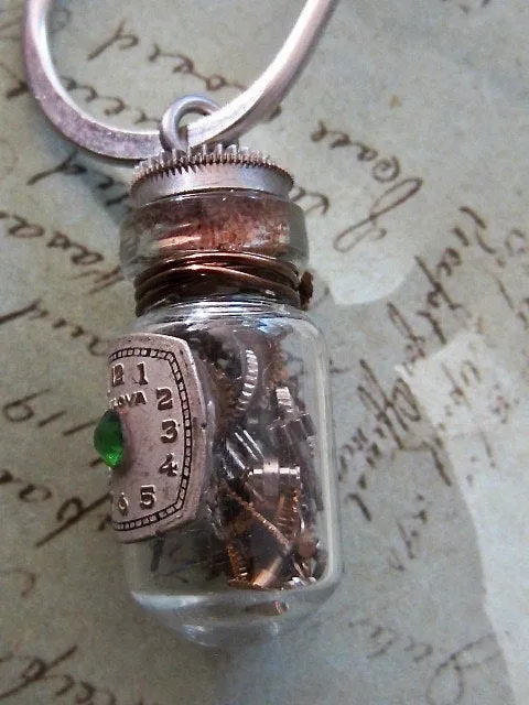 Steampunk pendant - Time in a Bottle - Steampunk Necklace - Steampunk jewelry made with real vintage watch and Pocket watch parts