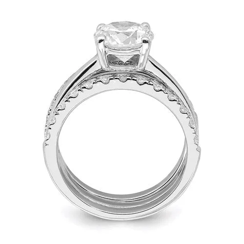 Sterling Silver 3-Piece CZ 8mm Round Wedding Ring Set