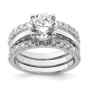 Sterling Silver 3-Piece CZ 8mm Round Wedding Ring Set