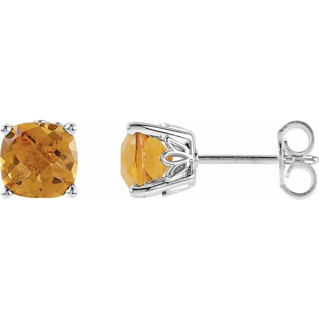 Sterling Silver Cushion Cut Gemstone Earrings