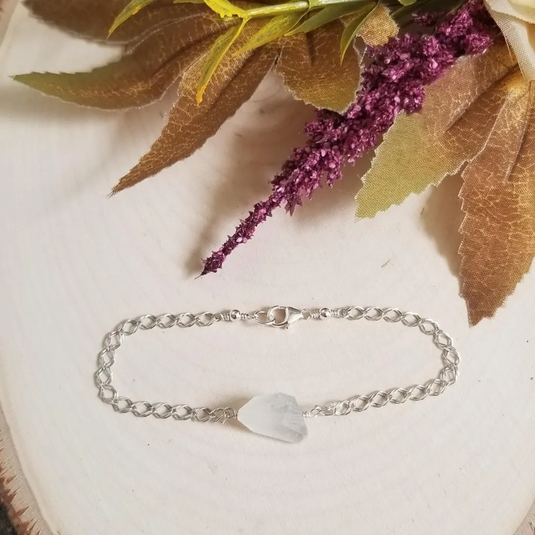 Sterling Silver Raw Moonstone Bracelet