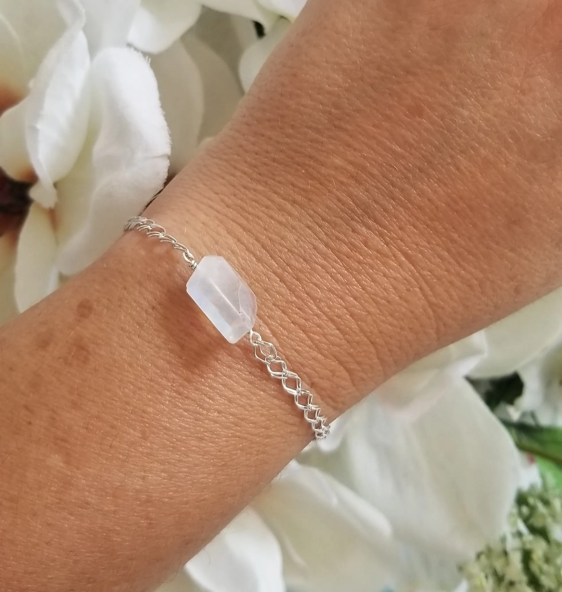 Sterling Silver Raw Moonstone Bracelet
