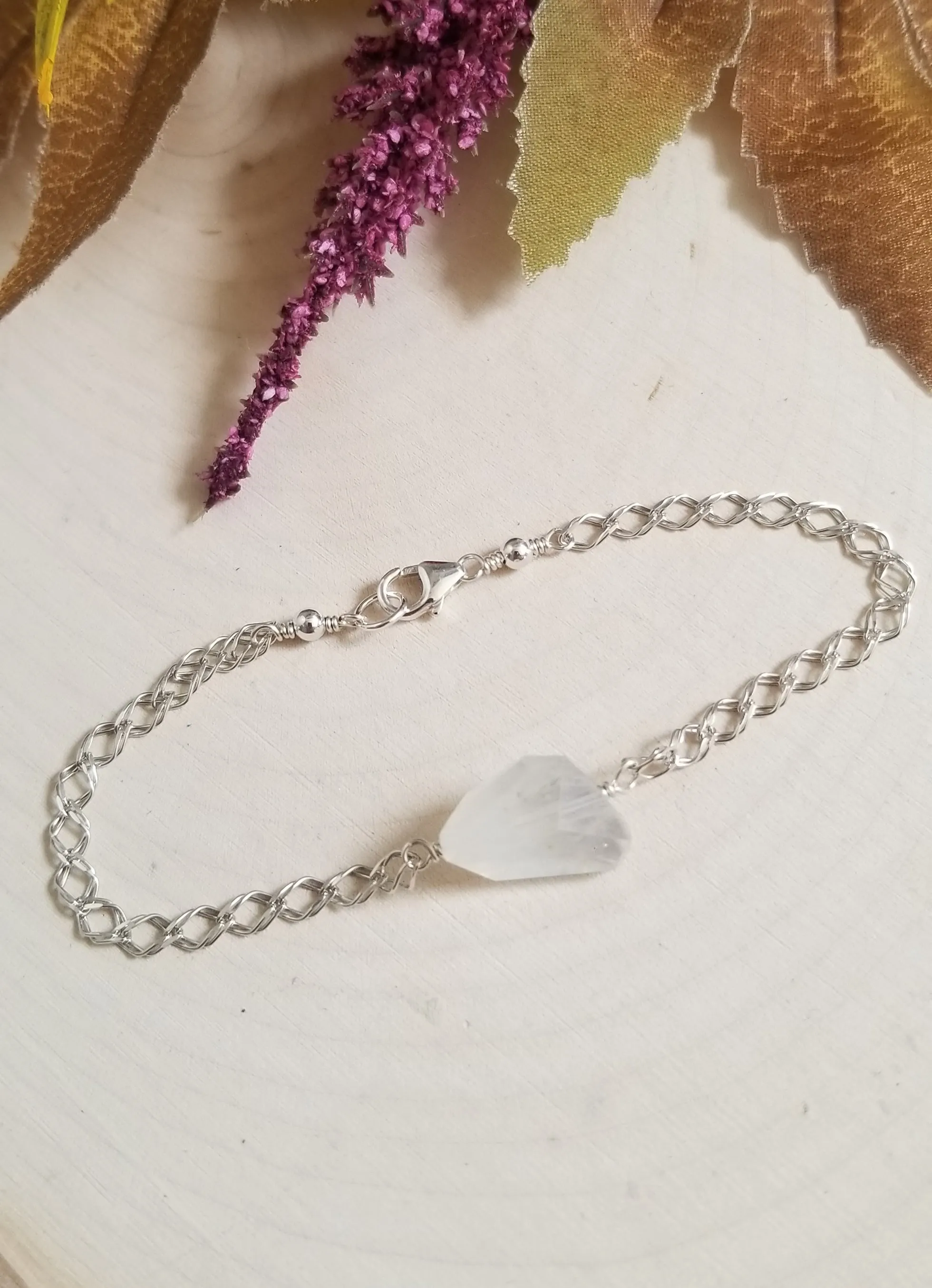 Sterling Silver Raw Moonstone Bracelet