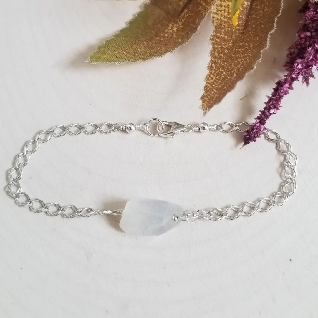 Sterling Silver Raw Moonstone Bracelet