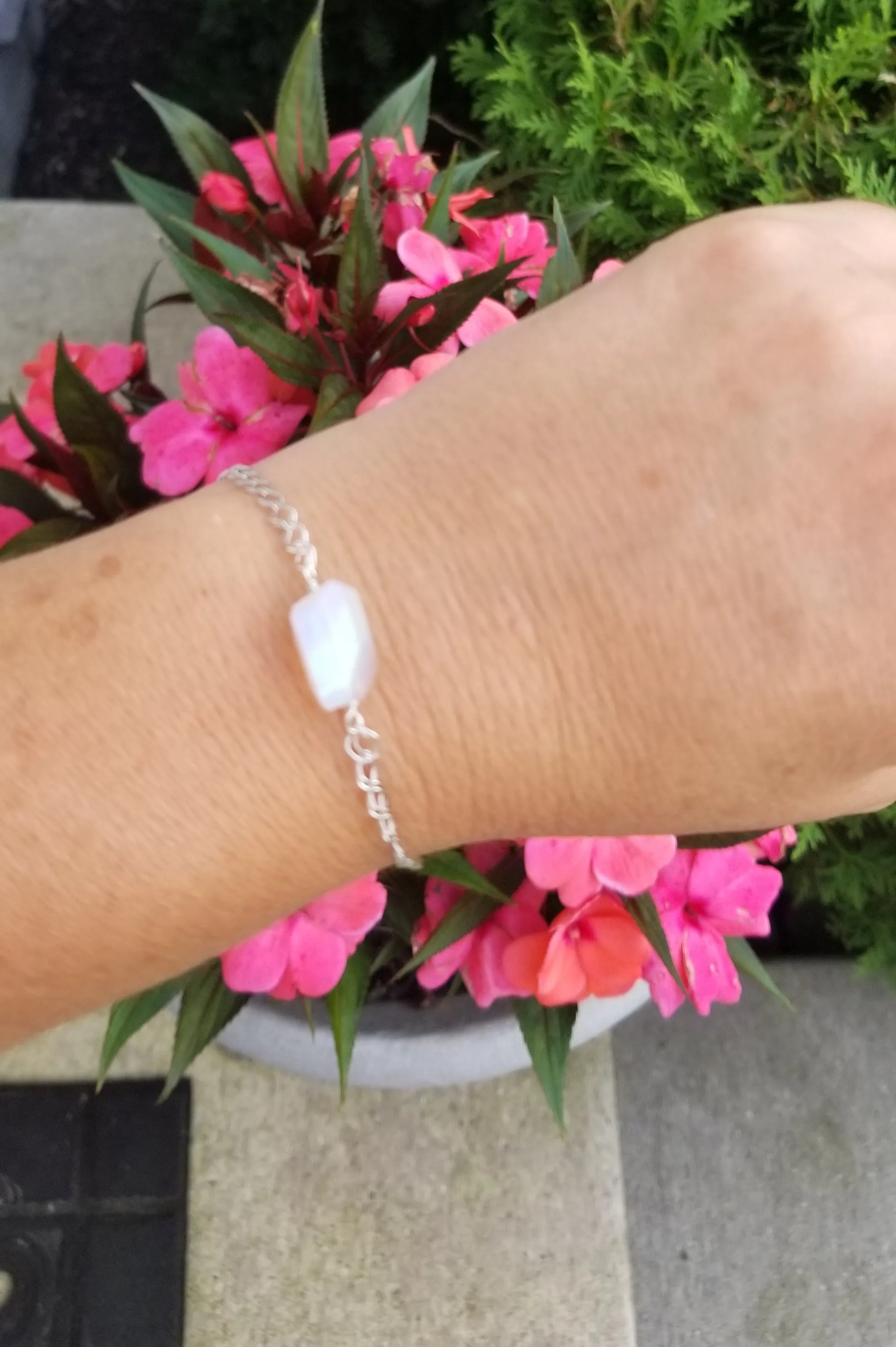 Sterling Silver Raw Moonstone Bracelet