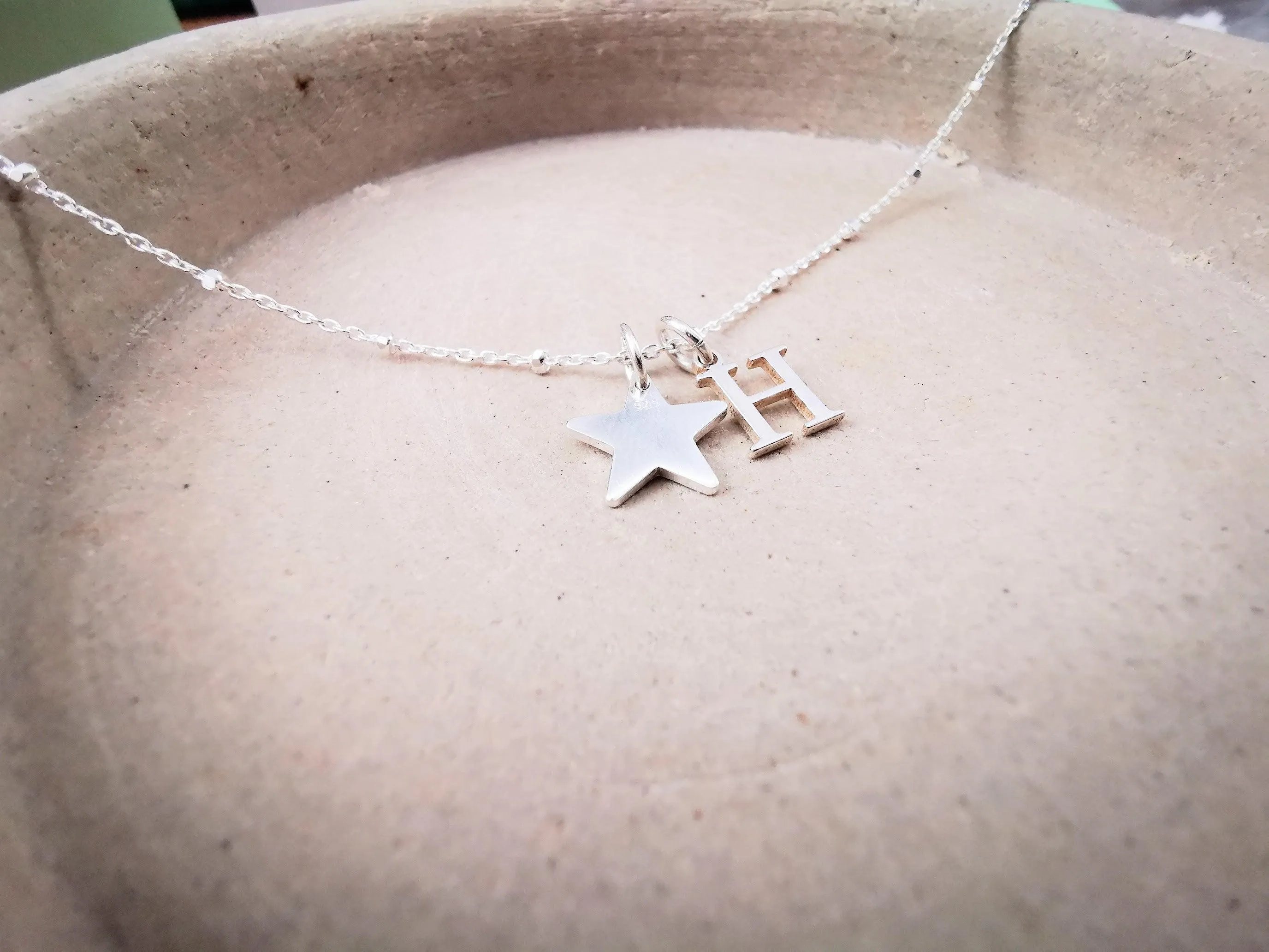Sterling Silver Star and Initial Satellite Necklace