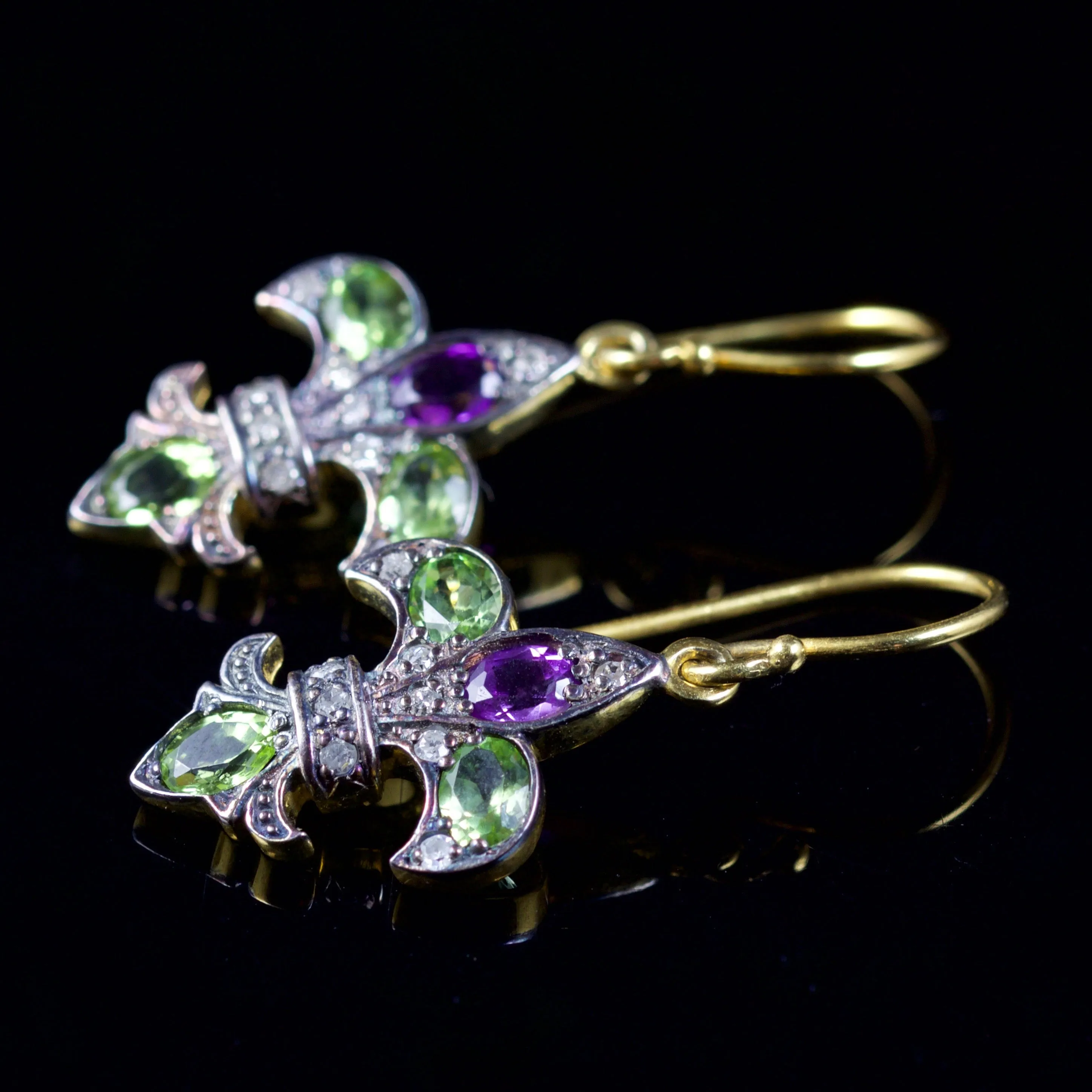 Suffragette Fleur De Lys Earrings 18Ct Gold Silver