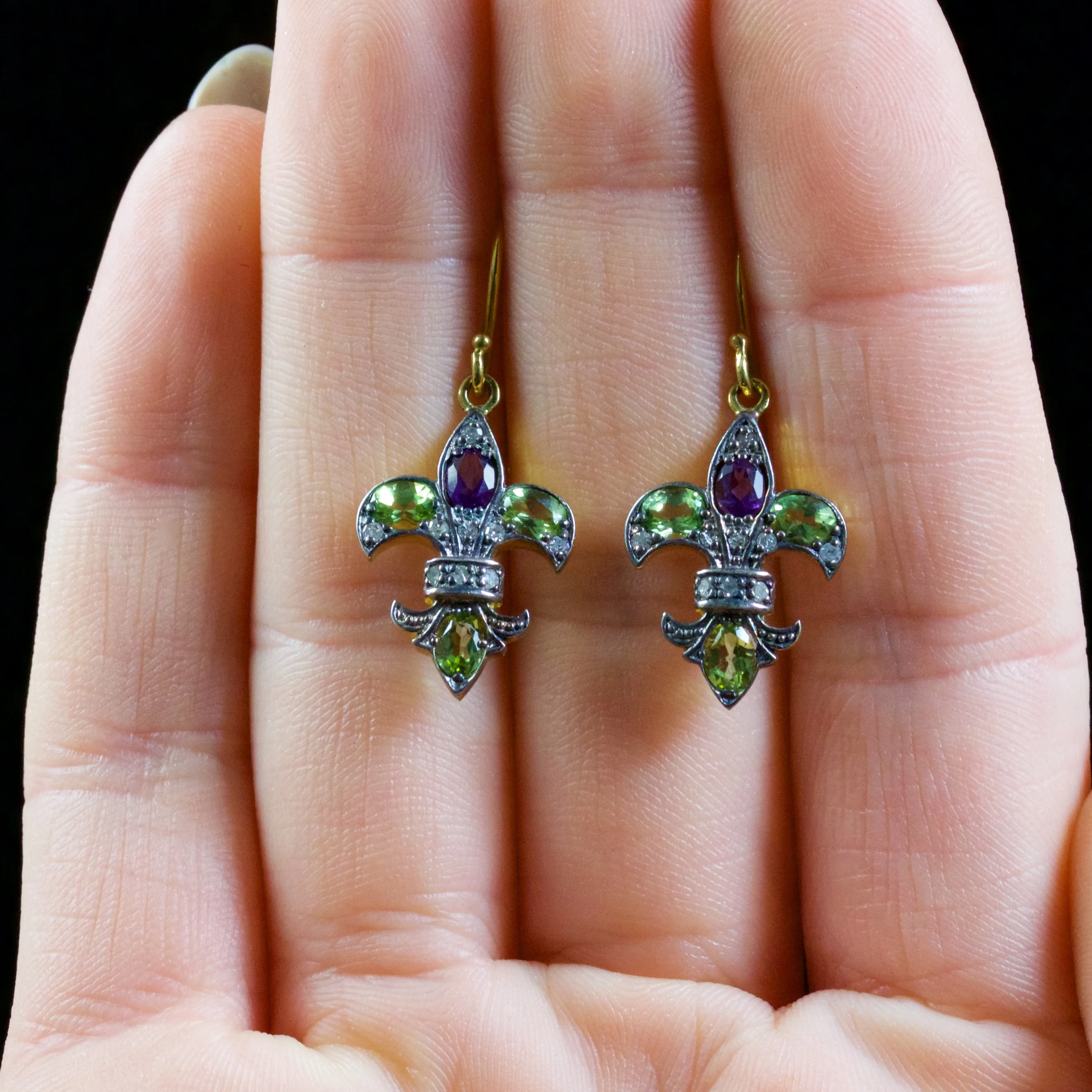 Suffragette Fleur De Lys Earrings 18Ct Gold Silver
