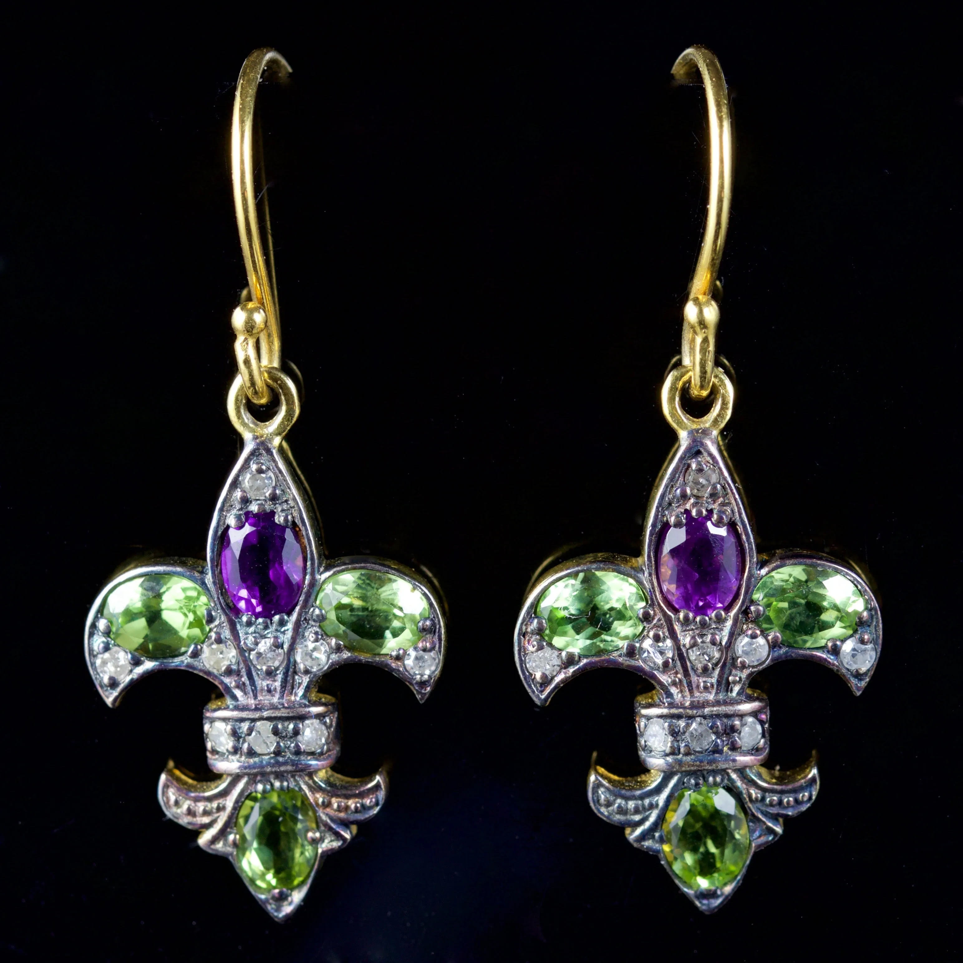Suffragette Fleur De Lys Earrings 18Ct Gold Silver