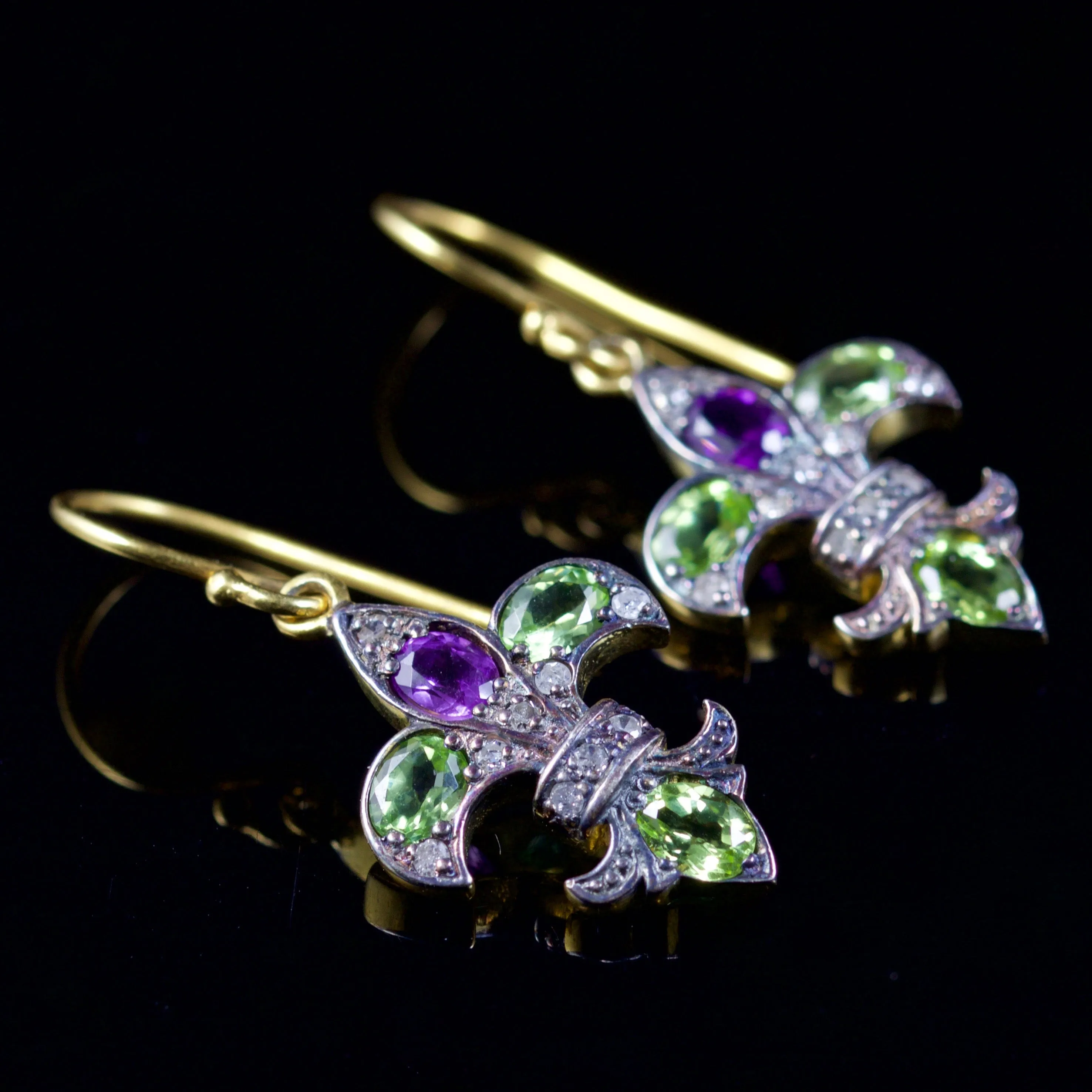 Suffragette Fleur De Lys Earrings 18Ct Gold Silver