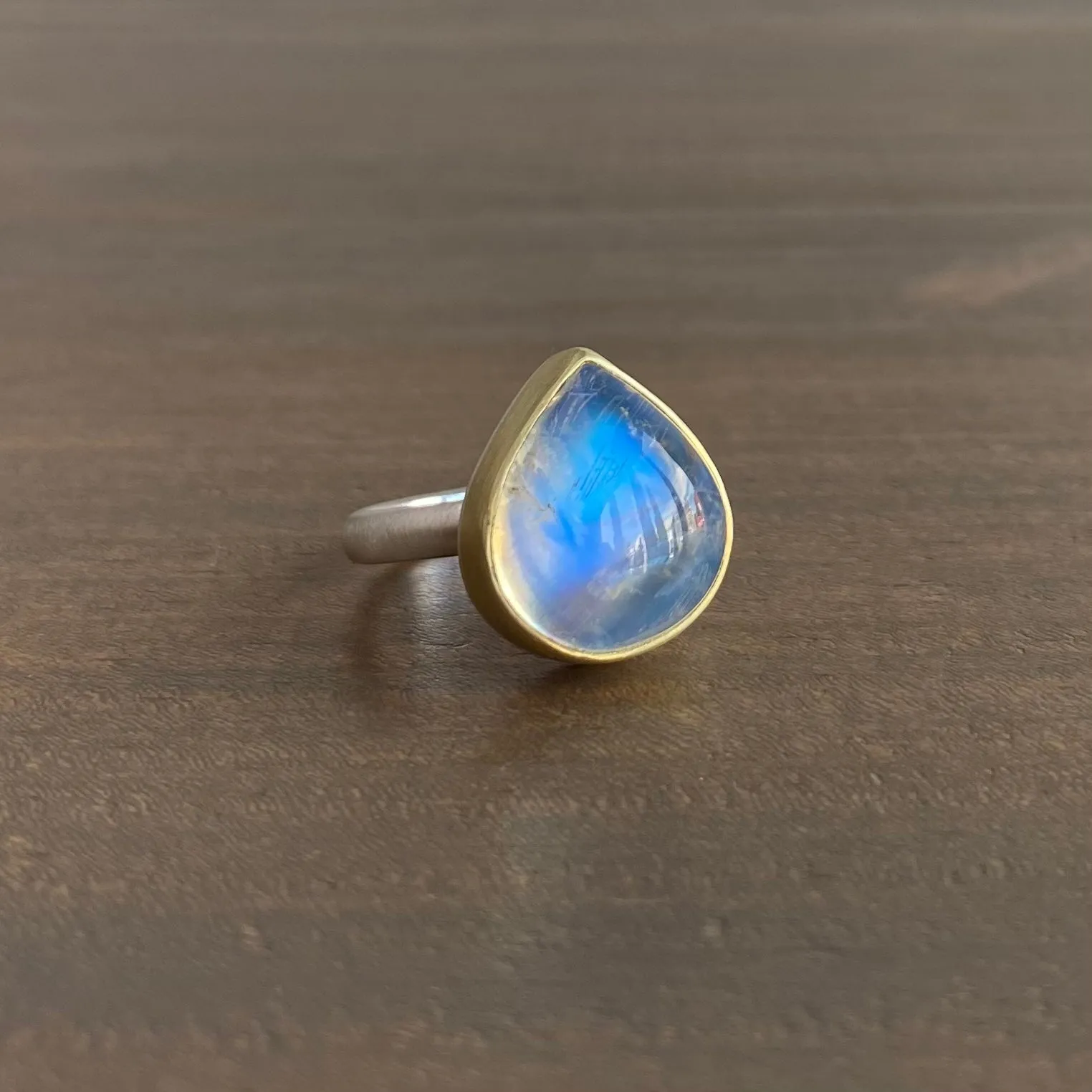 Teardrop Rainbow Moonstone Cabochon Ring