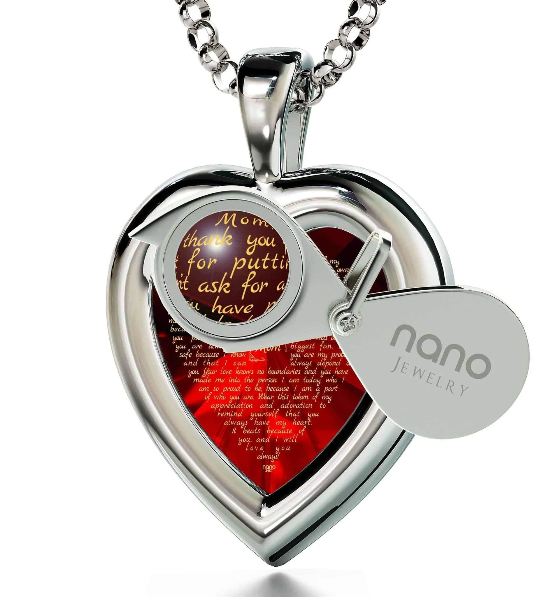 Thank You Mom, 925 Sterling Silver Necklace, Zirconia