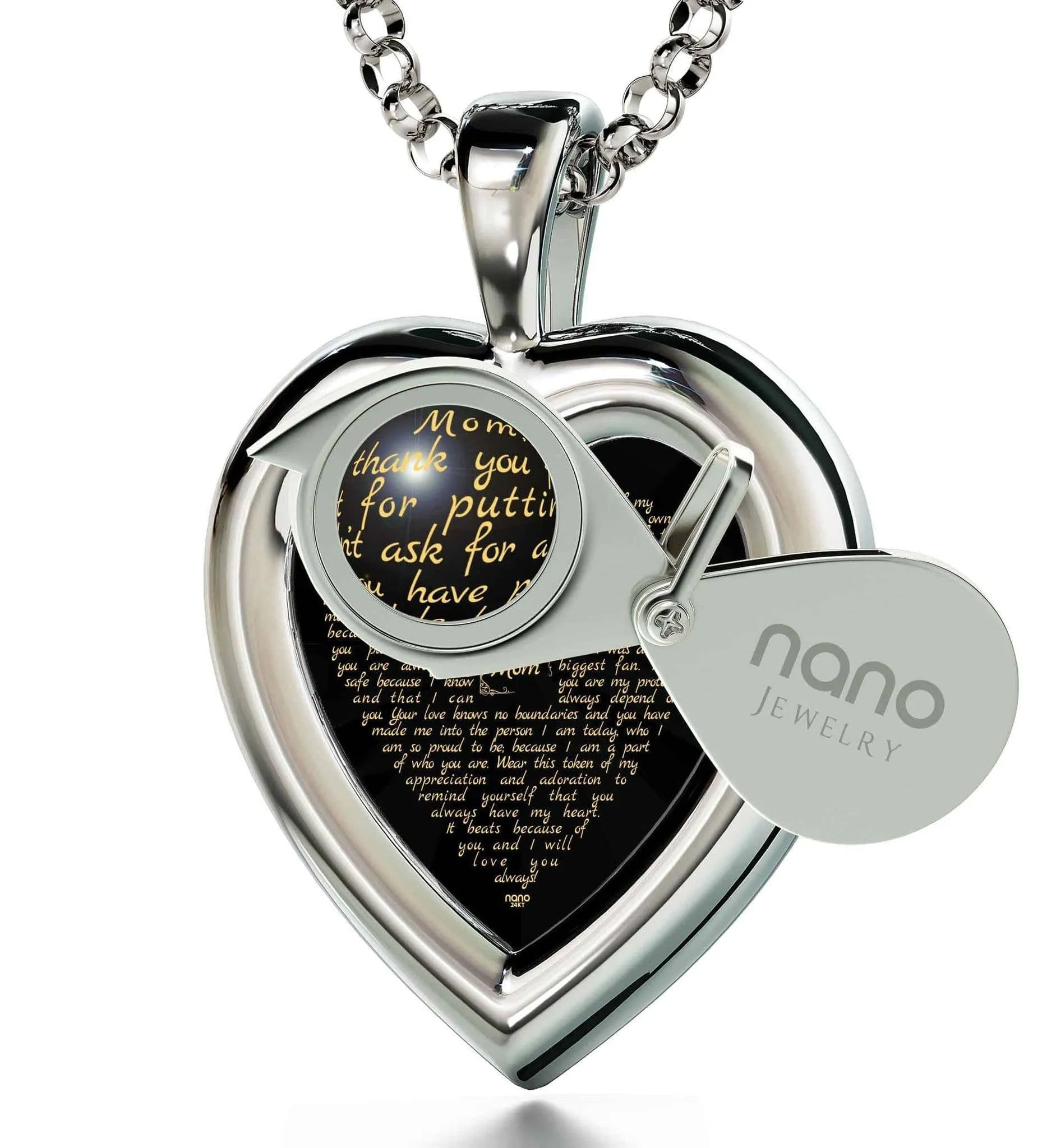 Thank You Mom, 925 Sterling Silver Necklace, Zirconia