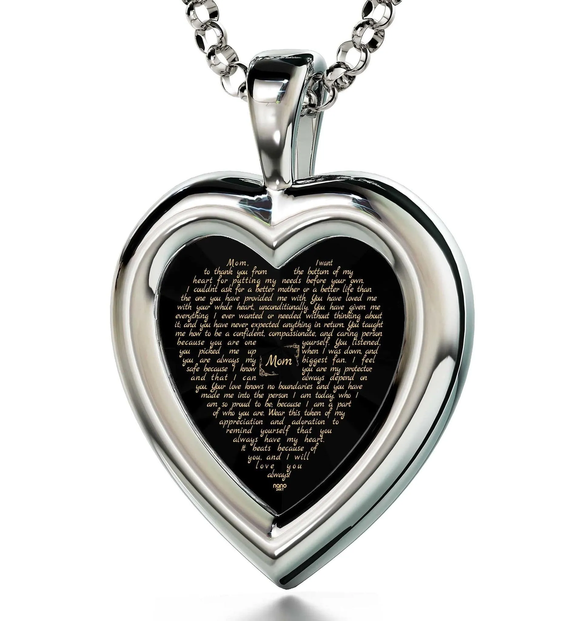 Thank You Mom, 925 Sterling Silver Necklace, Zirconia