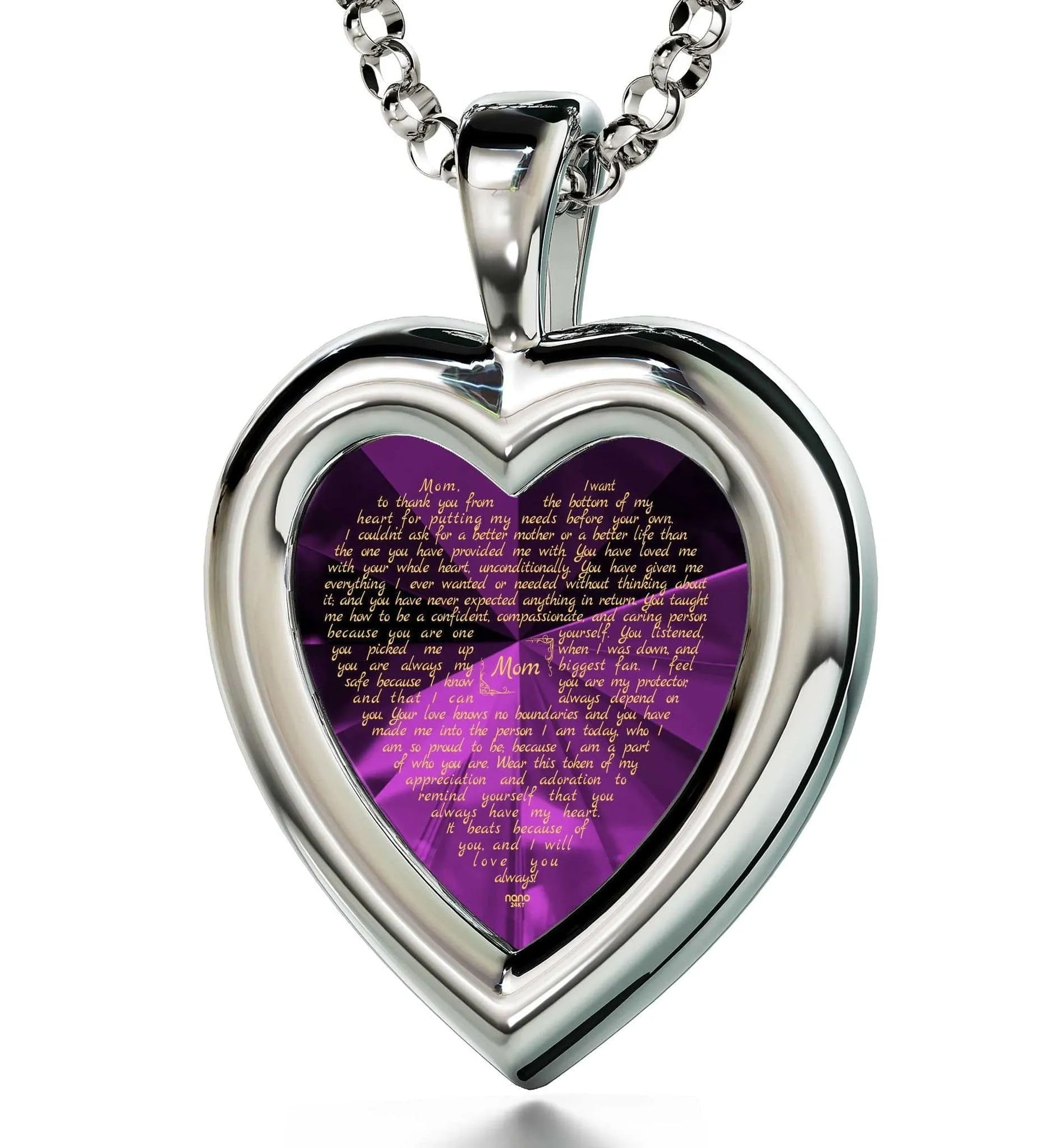 Thank You Mom, 925 Sterling Silver Necklace, Zirconia