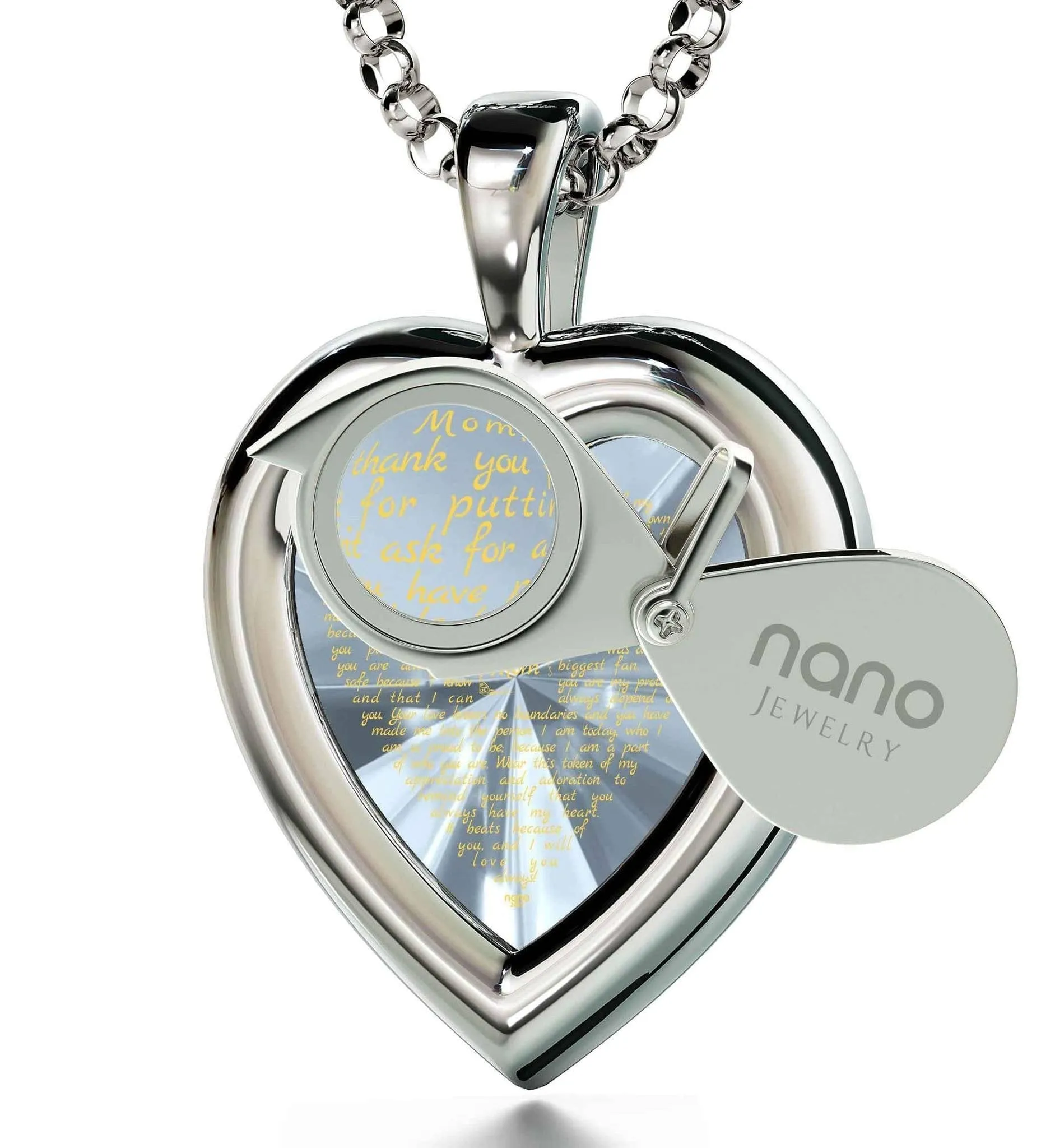 Thank You Mom, 925 Sterling Silver Necklace, Zirconia