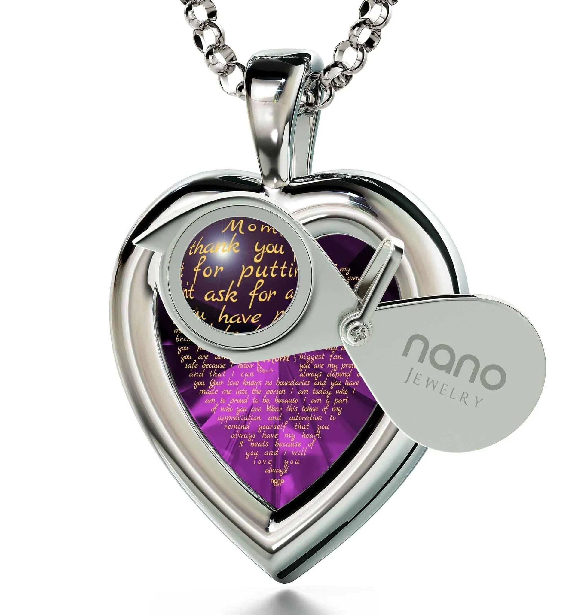 Thank You Mom, 925 Sterling Silver Necklace, Zirconia