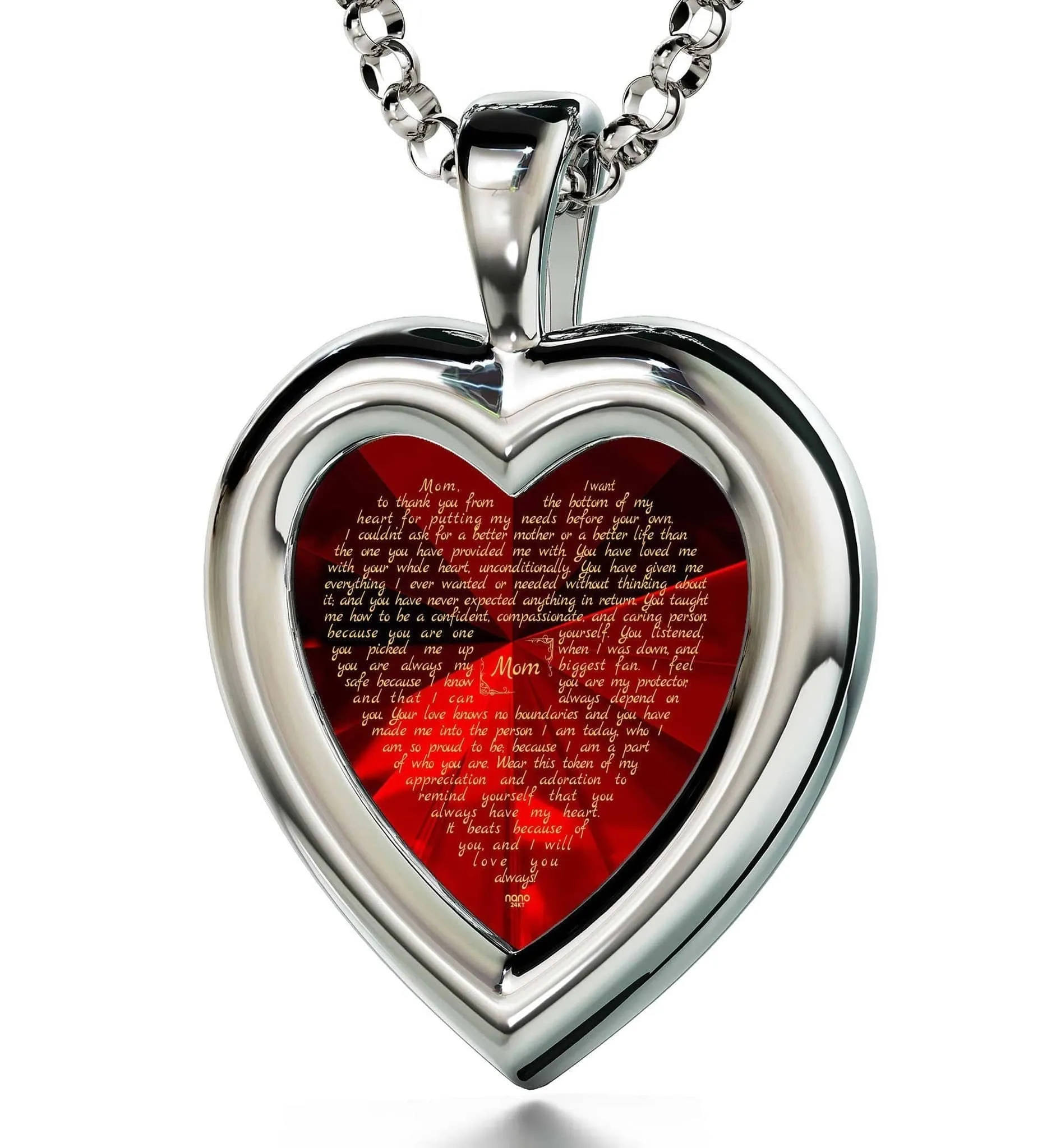 Thank You Mom, 925 Sterling Silver Necklace, Zirconia