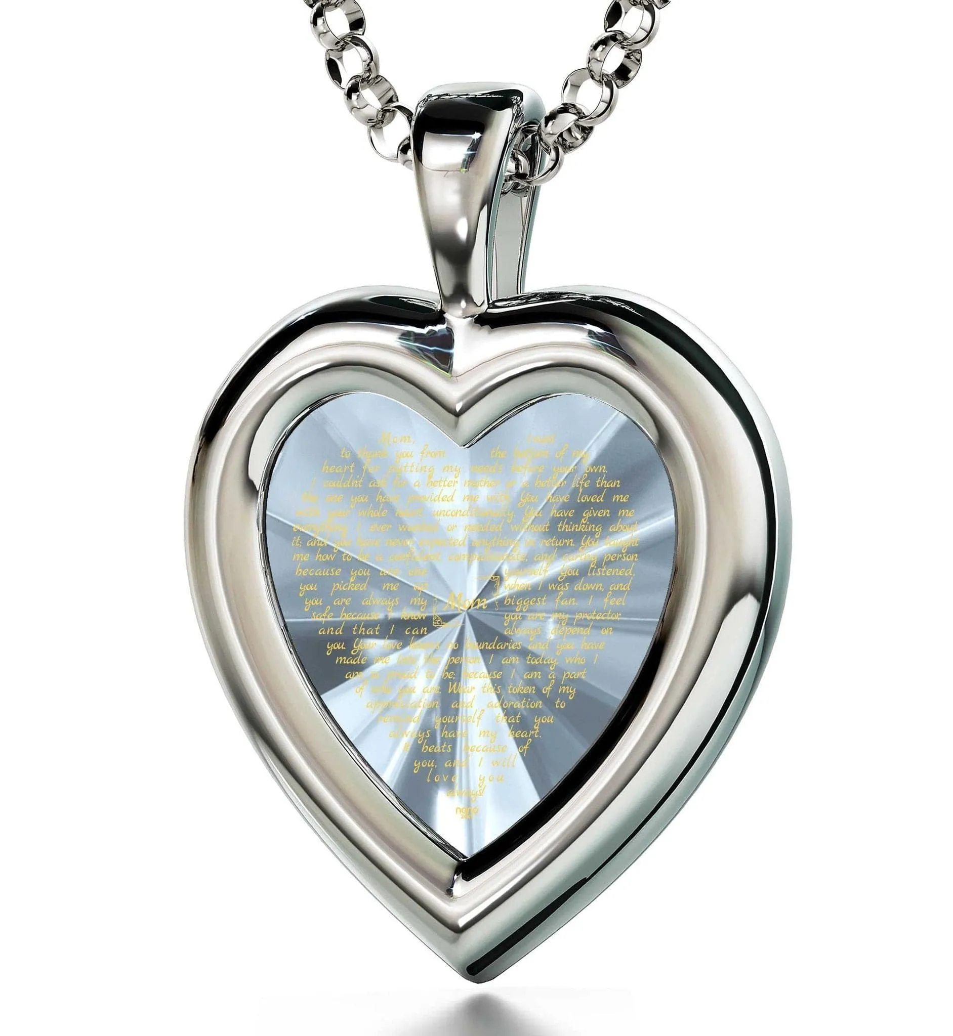 Thank You Mom, 925 Sterling Silver Necklace, Zirconia