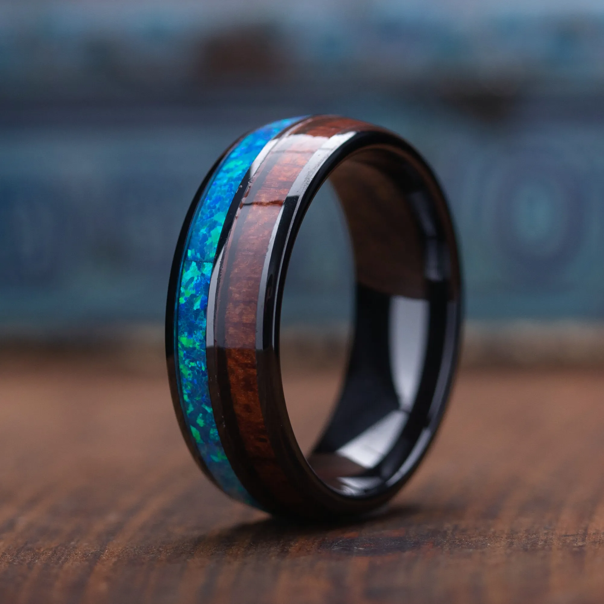The Opal Wooden Barrel Ring