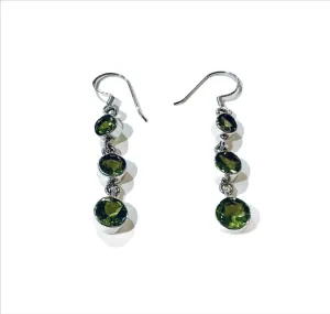 Three Stone Peridot Earrings Set In Sterling Silver