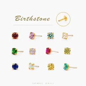 Tiny Birthstone Threadless Flat Back Earrings, 2.5mm Stone, Post 18ga, 6,8mm Unisex, Surgical Steel SHEMISLI SS599...