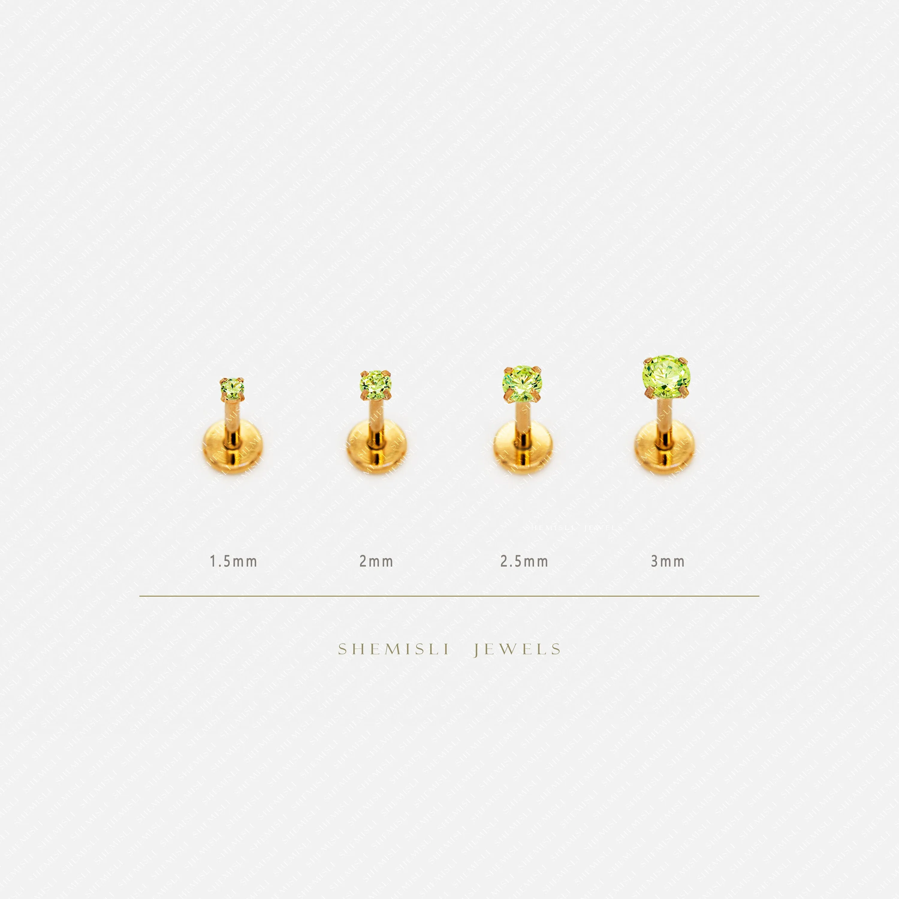 Tiny Peridot Stone Threadless Flat Back Lip Labret Stud, 18,16ga, 6-10mm, August Birthstone, Unisex, Surgical Steel SS619
