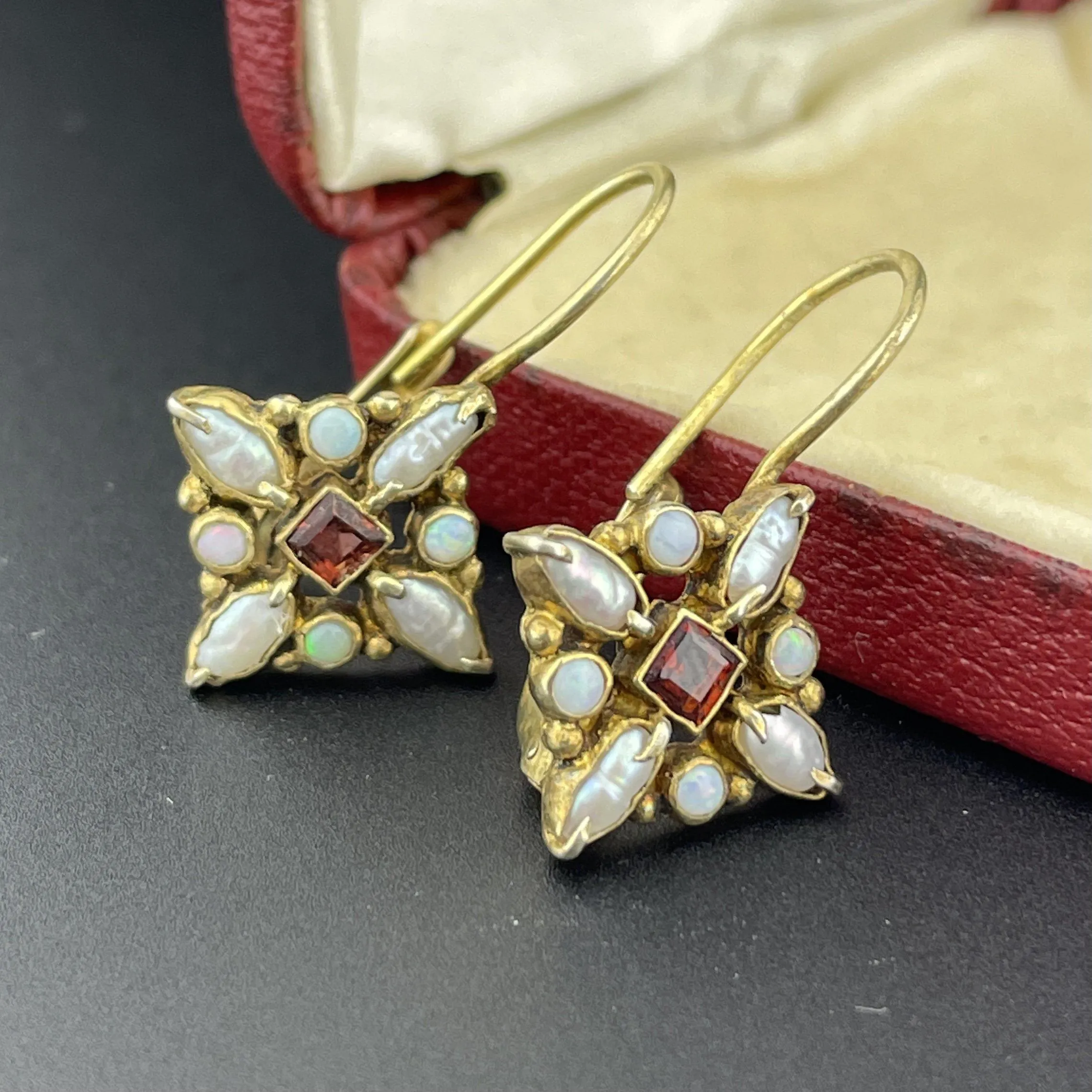 Vintage Opal Baroque Pearl Wire Drop Earrings