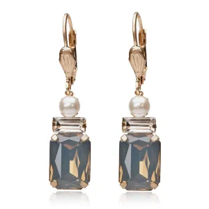 Vintage Opal Earrings: Art Deco Grey Opal Oblong Stone & Pearl Drop Earrings