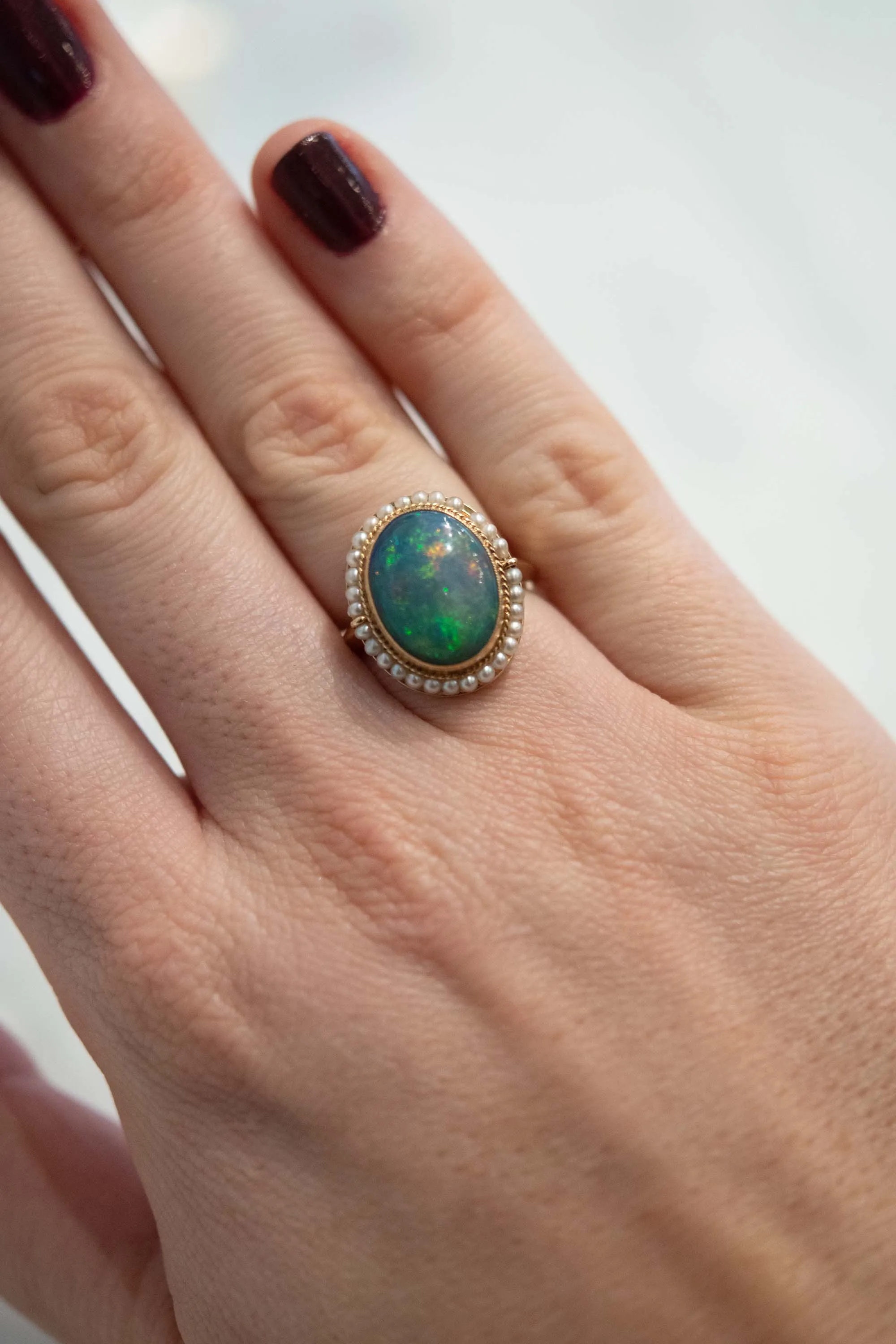 Vintage Opal Triplet & Seed Pearl Ring