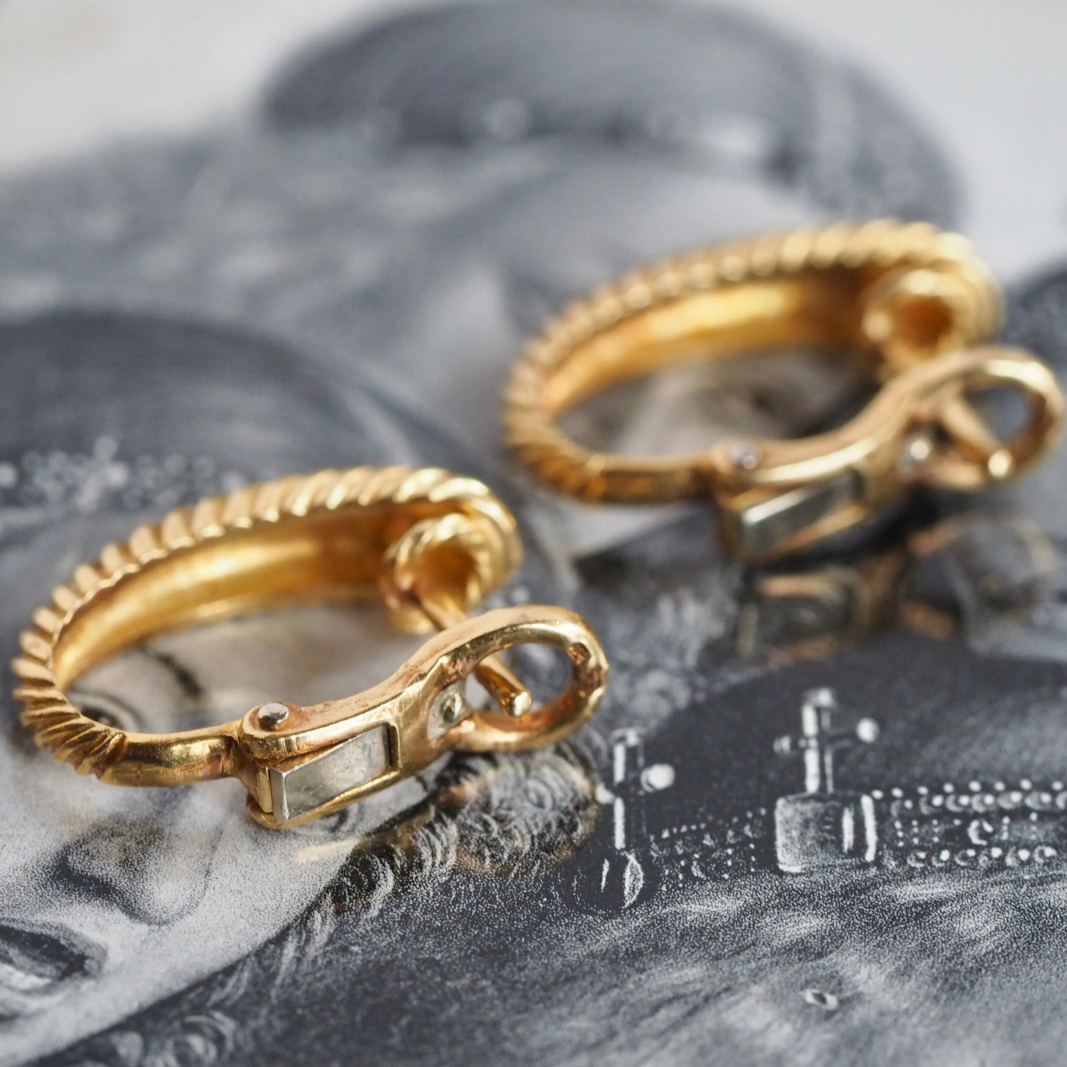Vintage Portuguese 19k Gold Hinged Huggie Hoops