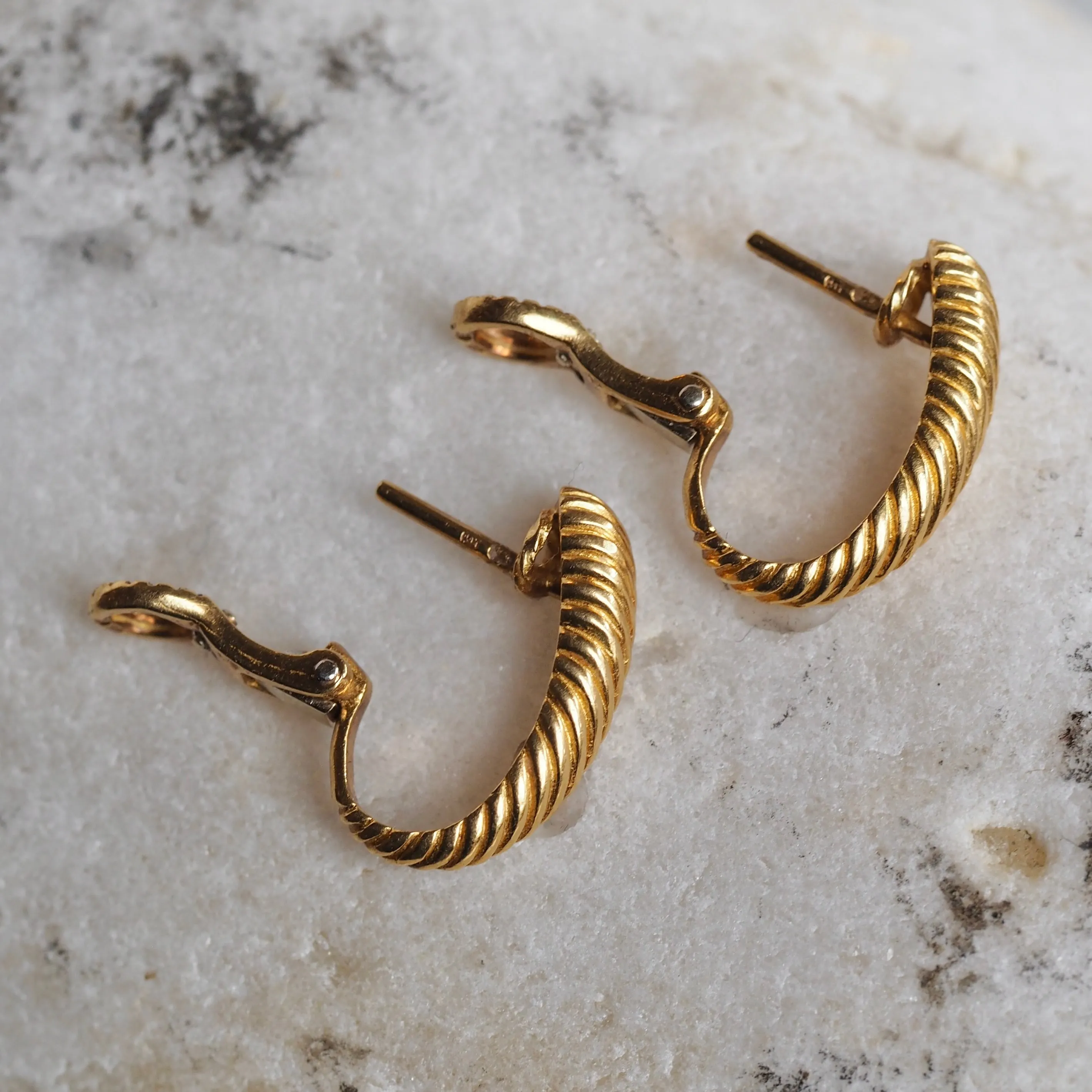 Vintage Portuguese 19k Gold Hinged Huggie Hoops