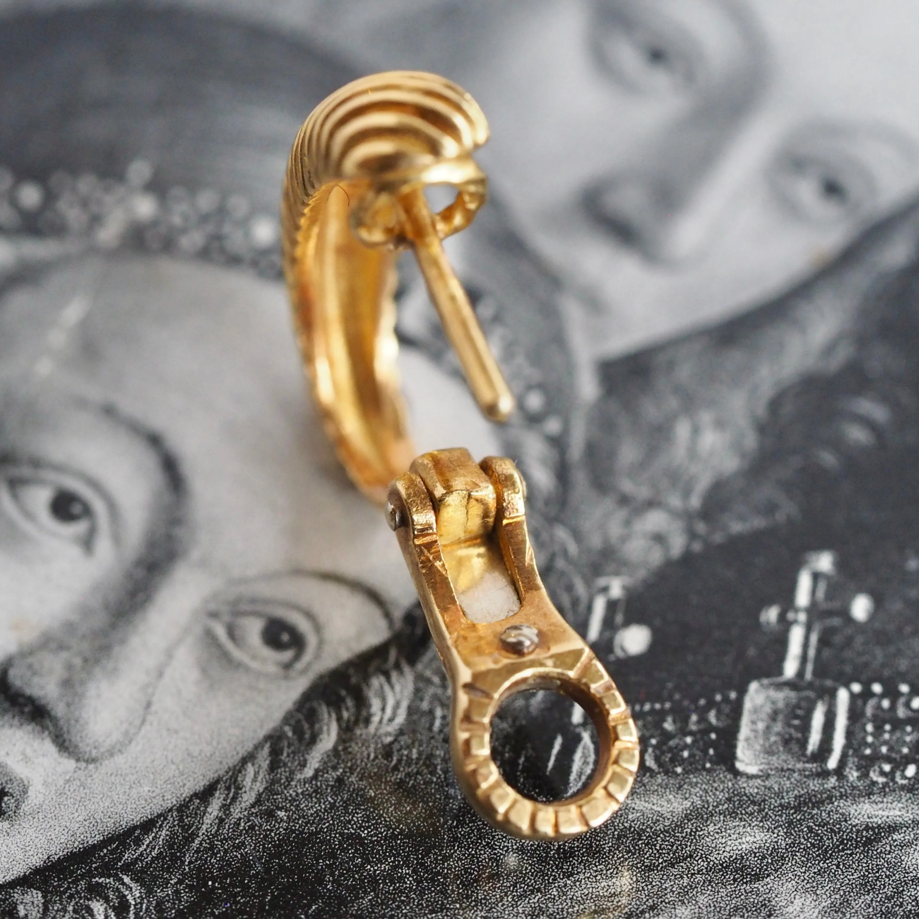 Vintage Portuguese 19k Gold Hinged Huggie Hoops