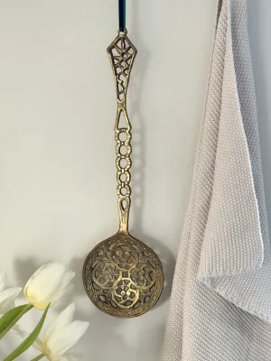Vintage Solid Brass Hand Etched Slotted Ladle  Strainer