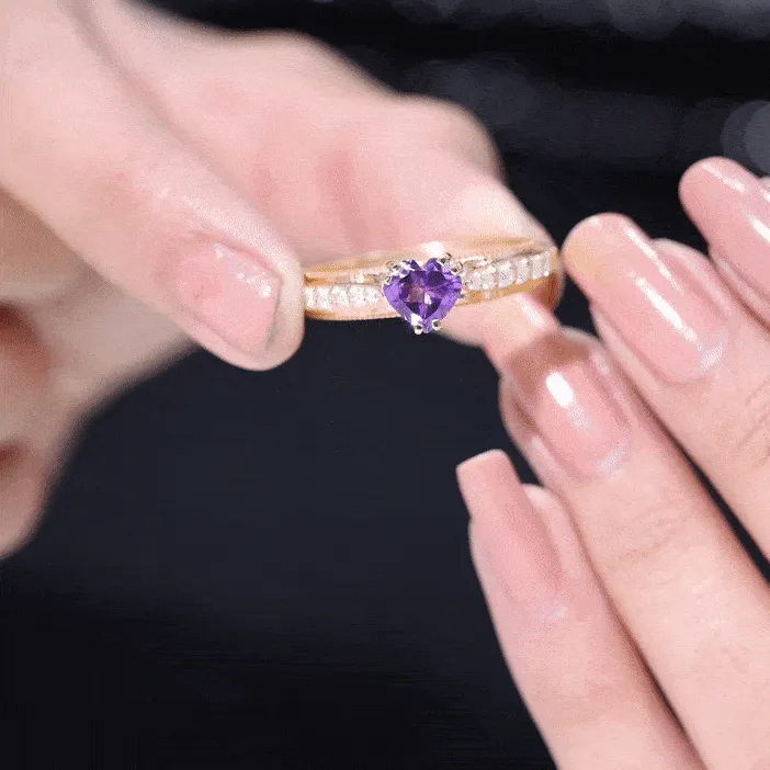 Vintage Style Amethyst Heart Engagement Ring with Diamond