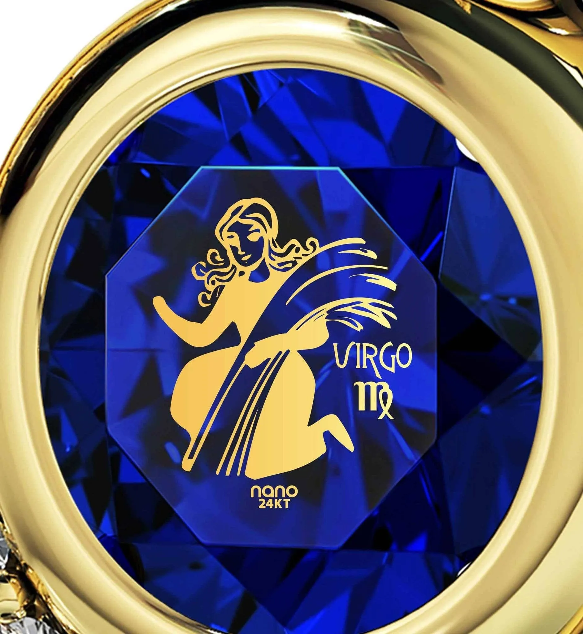 Virgo Sign, Sterling Silver Gold Plated (Vermeil) Necklace, Swarovski