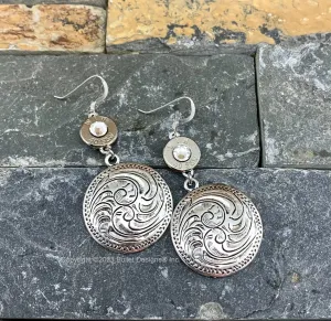 Western Bullet Earrings, 40 S&W Bullet Earrings, Sterling Silver Ear Wires, Cowgirl, Concho, Rodeo, Medallion, Pistol, 40 Caliber