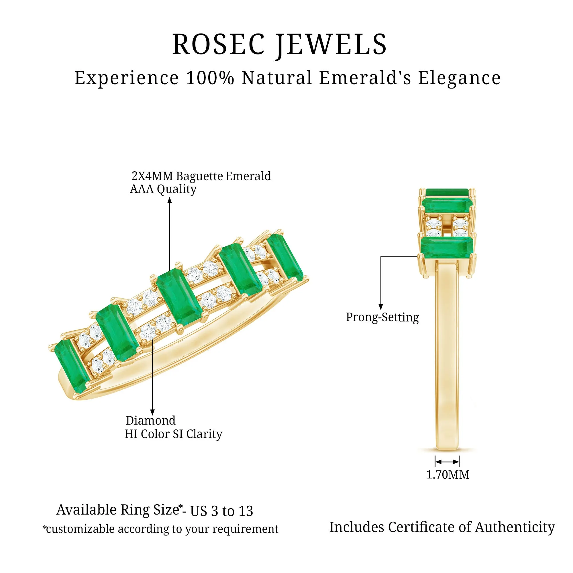 Wide Half Eternity Band Ring with Emerald and Diamond