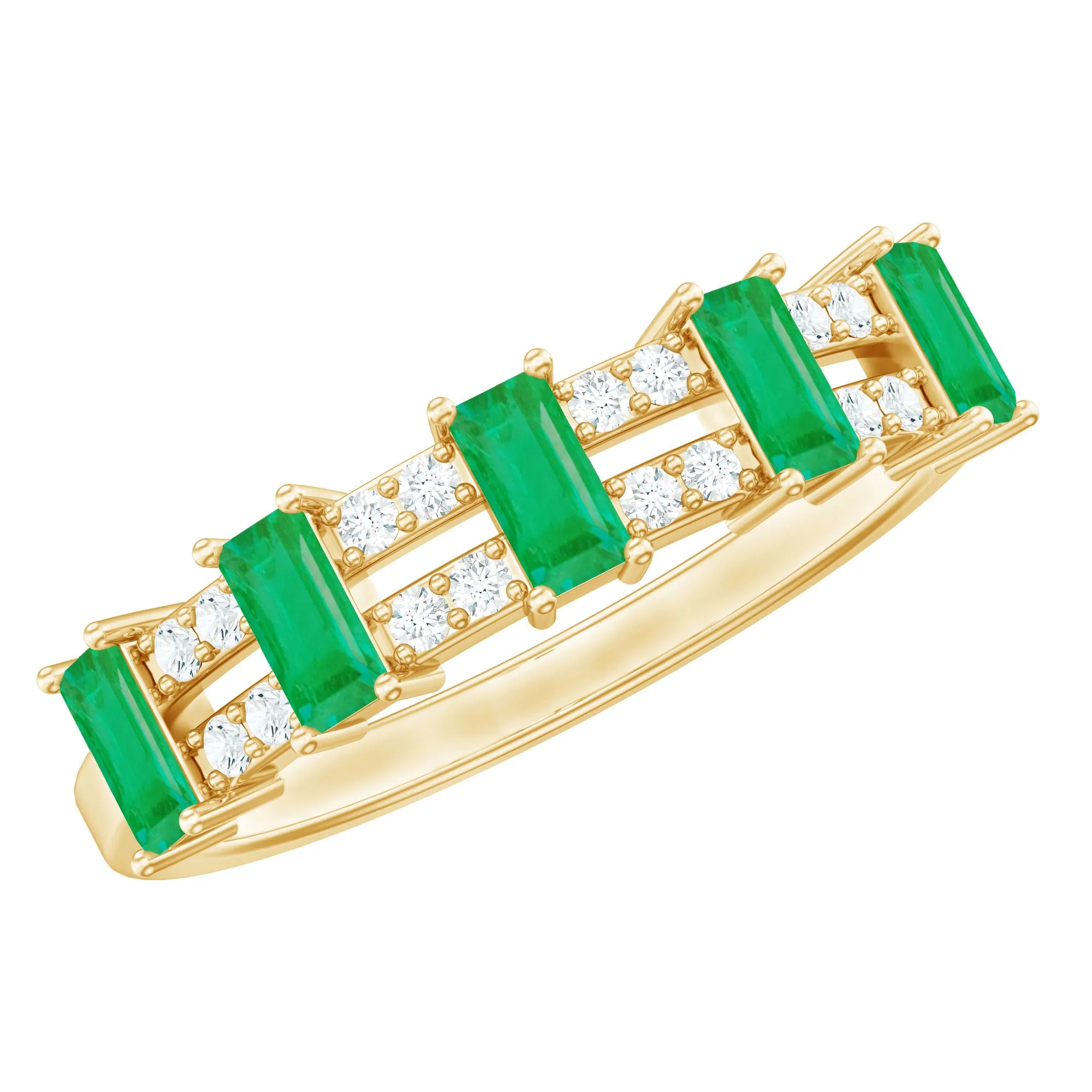 Wide Half Eternity Band Ring with Emerald and Diamond