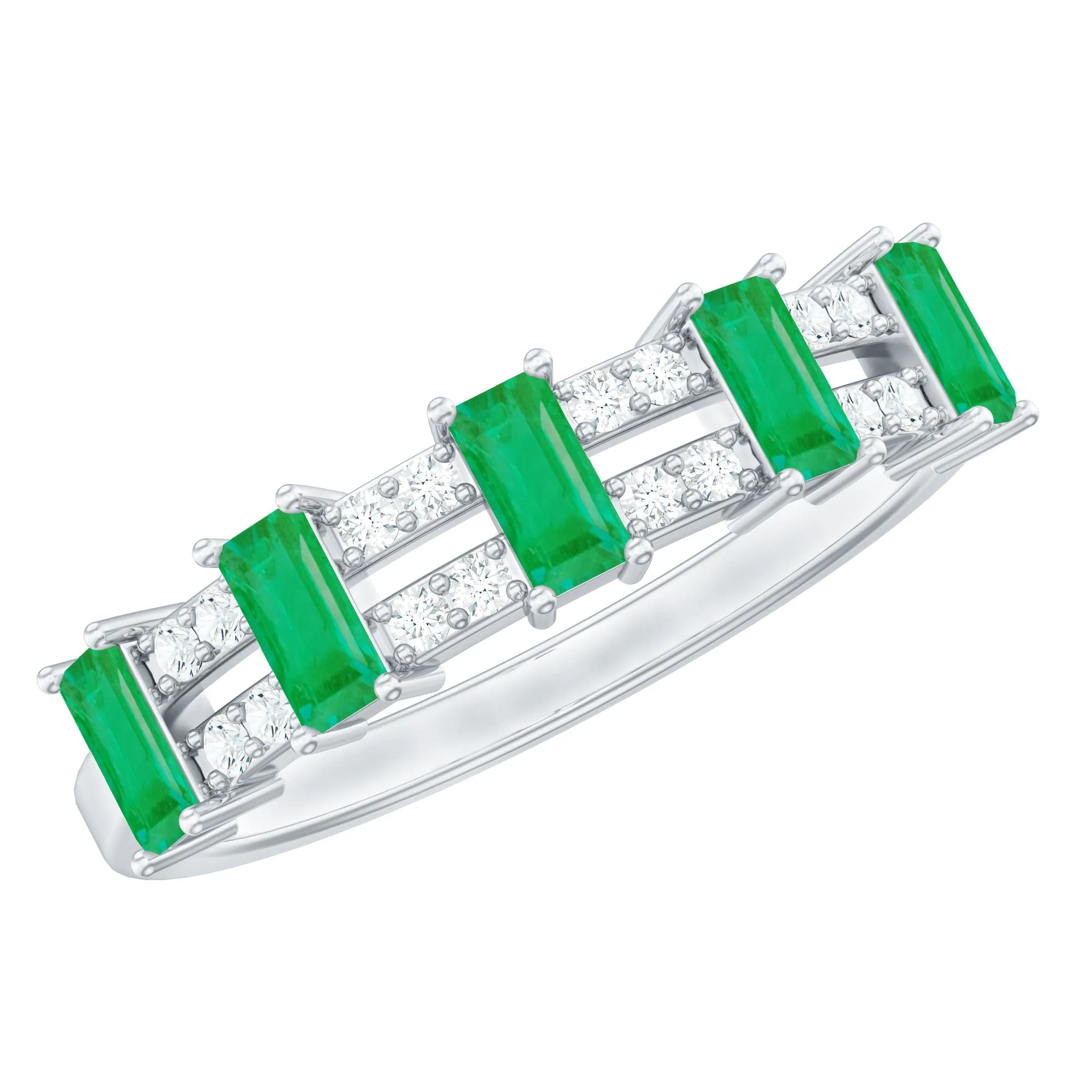 Wide Half Eternity Band Ring with Emerald and Diamond