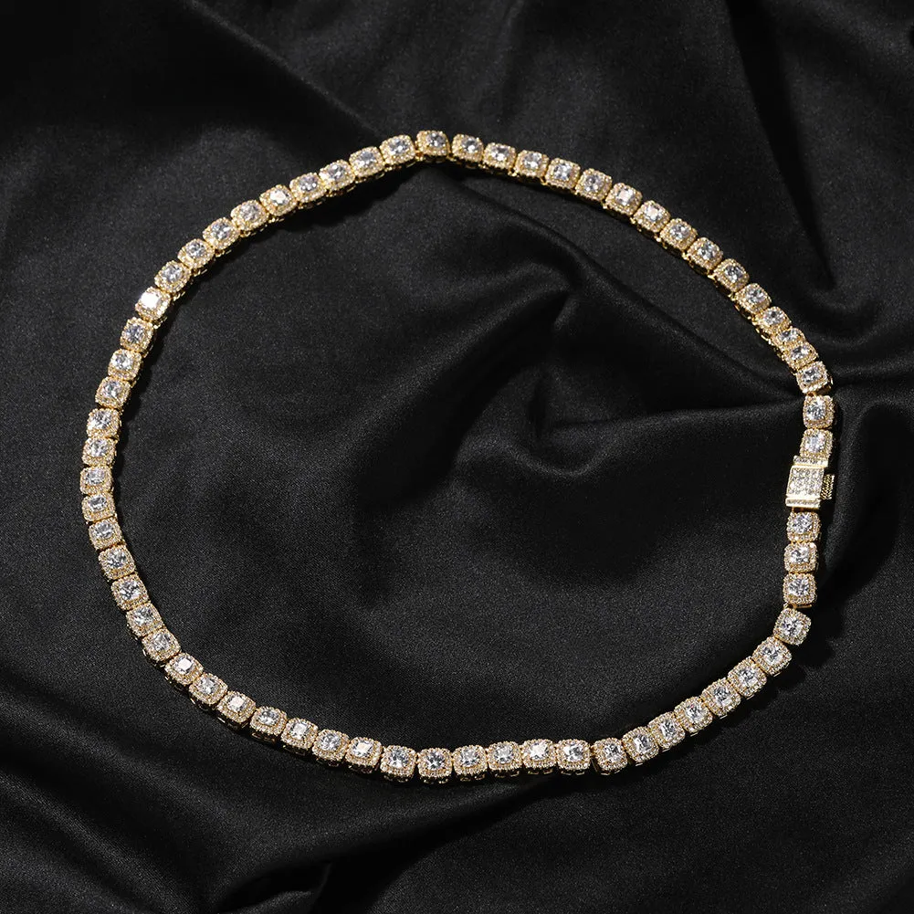 Zircon Hip Hop Necklace 7mm Gold Plated Rock Candy Chain