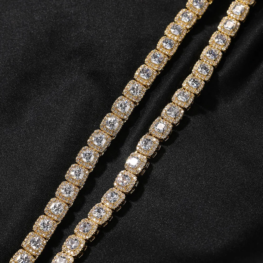 Zircon Hip Hop Necklace 7mm Gold Plated Rock Candy Chain